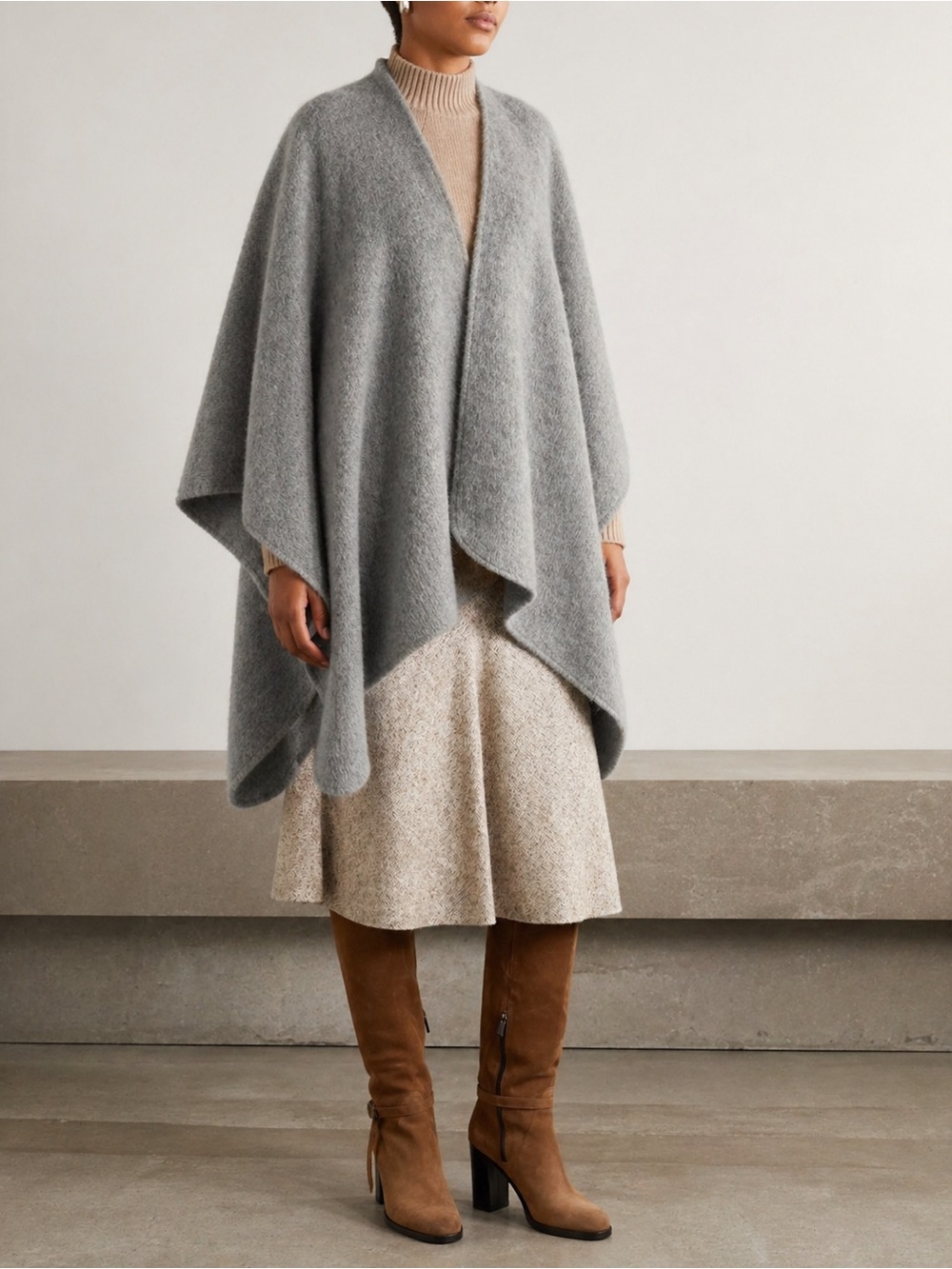 Collection Hervé Bernard Gray Teddy Wool Cape Oversized Long Poncho Sz OS